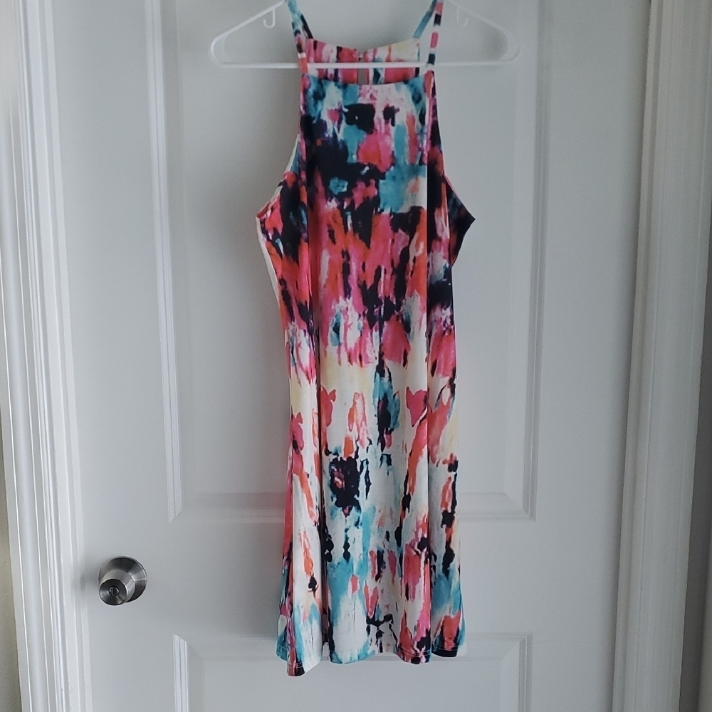 Chic Pink and Blue Halter Mini Sundress - Picture 1 of 3